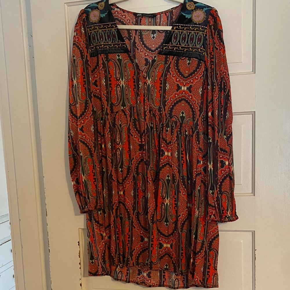 Zara Coral Paisley Boho Tunic with Teal Accents